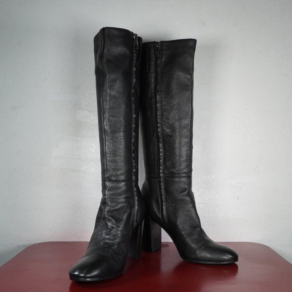 Women's Kenneth Cole Black Leather Knee High Chunky Heel Long Fashion Boots 9.5 - Picture 4 of 10